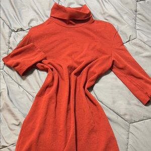Chic Orange- Maroon Turtleneck Dress